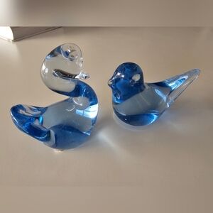 Blue Art Glass Bird & Swan Figurines
